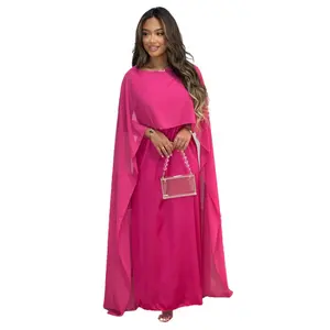 Müslüman kadın yuvarlak boyun gevşek salıncak orta doğu robe şifon elbise nefes abiye Dubai suudi