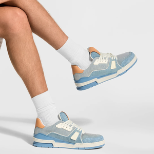 Chaussures de sport et de loisirs rétro haut de gamme en denim délavé, avec empiècements multi-matériaux, confortables et respirantes - Product Image 5