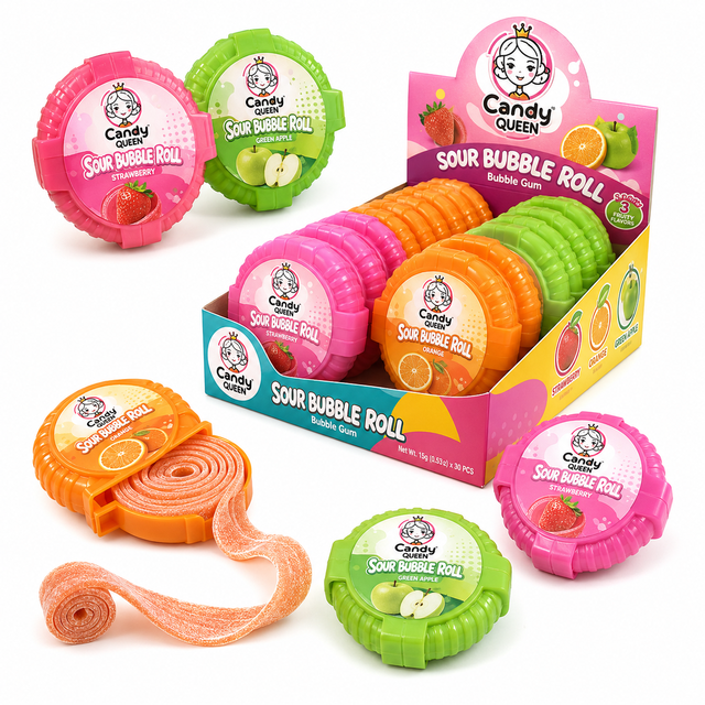 OEM Wholesale Halal Bubble Gum Tape Chewing Gum Roll Fruit Flavor Big Size Roll Bubble Gum Custom Private Label