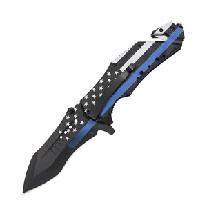 Cuchillo Plegable OEM Personalizado para Pedidos Pequeños, Hoja de 9 Pulgadas con Punta de Lanza, Línea Azul Patriótica, Bandera Americana de EE. UU., con Bloqueo Liner Lock - Product Image 4