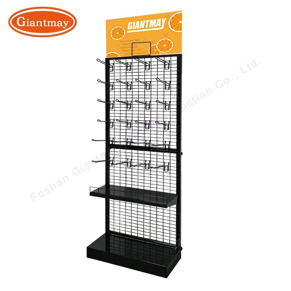 Shop Stand Wholesale Hanging Hooks Shelf Metal Grid Rack Stand Retail Shop Display Racks Wire Mesh Product Display Stand