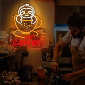 ป้ายไฟนีออนรูปสลอธสำหรับตกแต่งผนังบ้านหรือร้านกาแฟ ของขวัญสำหรับคนรักกาแฟ ป้ายไฟนีออนแบบสั่งทำได้ - Product Image 5