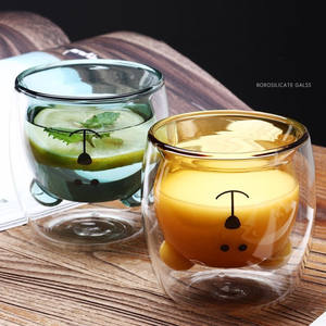 Taza <span class=keywords><strong>de</strong></span> vidrio <span class=keywords><strong>de</strong></span> borosilicato, vaso <span class=keywords><strong>de</strong></span> vidrio <span class=keywords><strong>de</strong></span> doble pared con forma <span class=keywords><strong>de</strong></span> <span class=keywords><strong>oso</strong></span> para <span class=keywords><strong>café</strong></span>, leche, 250ml, venta al por mayor - Product Image 2