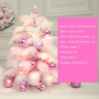 2022 Grenzüberschreitender Verkaufsschlager Weihnachts-Tischdekoration Rosa/Blaues Weihnachtsbaum-Feder-Set Kleine Ornamente Weihnachtsbaum