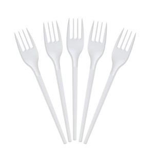 Forchette in plastica bianche riutilizzabili lunghe 16,5 cm per uso quotidiano - Product Image 1