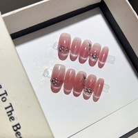 Nouveaux faux ongles courts ronds faits à la main, 10 pièces, couverture complète 3D, motif ours mignon et nœud, à presser, ongles artificiels de qualité supérieure, vente en gros