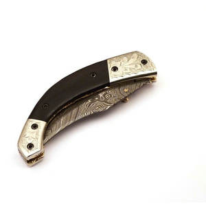 Gran oferta, cuchillo de bolsillo Damasco plegable de acero de hecho a mano personalizado con Funda de cuero, hermoso cuchillo de Camping OEM - Product Image 4