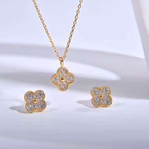 Bijoux de mode haut de gamme, zircon cubique, bijoux élégants et classiques pour femmes, cadeau, collier avec pendentif trèfle à <span class=keywords><strong>quatre</strong></span> feuilles porte-bonheur, ensemble de boucles d'oreilles - Product Image 1