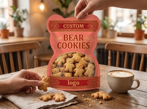 Sacs à fermeture éclair verticaux personnalisés, résistants à l'humidité, en <span class=keywords><strong>film</strong></span> polyester imprimé, sacs d'emballage alimentaire pour biscuits en forme d'ours - Product Image 2