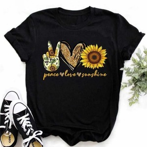 [Talla Europea] Camiseta Informal de Algodón Kawaii para Mujer, Marca <span class=keywords><strong>Maycar</strong></span>, con Estampado de Girasoles y Mariposas, Manga Corta, Cuello Redondo - Product Image 4