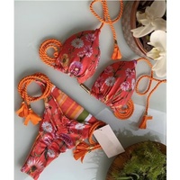 Maillot de bain deux pièces pour femmes rondes, imprimé logo personnalisé, coupe triangle, couleur unie, grande taille, pour poitrines généreuses, ensemble bikini string