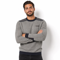 Pull en maille pour hommes d'âge moyen, en polyester rayé, col épais, doublé de polaire, chaud, pour l'hiver, décontracté
