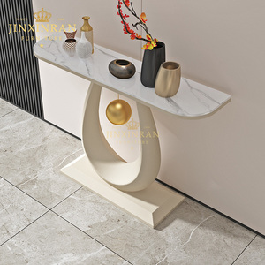 Table console moderne de luxe avec base en métal doré et plateau en pierre frittée blanche, table <span class=keywords><strong>d</strong></span>'<span class=keywords><strong>entrée</strong></span> pour le salon, <span class=keywords><strong>d</strong></span>écoration de la maison - Product Image 3