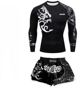 <span class=keywords><strong>Ropa</strong></span> deportiva de <span class=keywords><strong>boxeo</strong></span> y Jiu Jitsu Rash Guard para hombres y mujeres, pantalones cortos de gimnasio, conjunto de camisetas de agarre para entrenamiento de artes marciales - Product Image 3