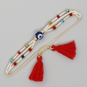 2024 Mới Tráng Men Mắt Ba Lớp Hạt Handmade Pulsera Vàng Đính Cườm Dệt Chuỗi Màu Đỏ Tua Hạt Vòng Đeo Tay Cho Phụ Nữ Món Quà Đảng - Product Image 6