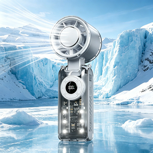 <b>Foldable</b> Mini Handheld Fan, 199 Speeds, Semiconductor Cooling, Transparent, Portable for <b>Desk</b> Standing or Neck Hanging - Product Image 1