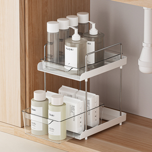 Organisateurs de salle de bain à usage multiple à 2 niveaux Organisateurs de rangement empilable pour garde-manger de <span class=keywords><strong>cuisine</strong></span> Organisateur d'armoire extractible - Product Image 3