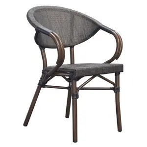 Ticari fransız açık yemek mobilyaları seti bahçe veranda restoran istiflenebilir alüminyum Bistro Cafe sandalyeler