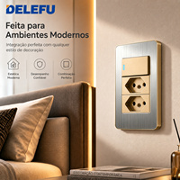 Stopkontak Dinding Modular DELEFU Mewah dari Baja Anti Karat Brazil 20A 250V dengan Pengisi Daya Cepat USB Tipe C 20W