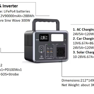 Générateur solaire 300W LiFePO4, station d'alimentation pour le camping et l'utilisation en voiture, 110V/220V, alimentation de secours à domicile, lampe de poche, charge rapide - Product Image 1