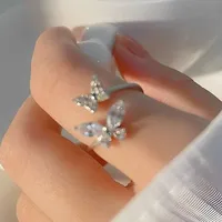 Couleur argent brillant bijoux de doigt féminin gracieux esthétique papillon bague d'ouverture zircone accessoires de fiançailles à la mode