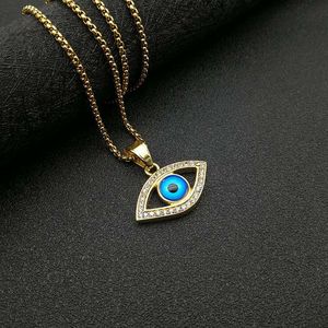 Hip Hop Eye Pendant <b>Necklace</b> Stainless Steel Gold Plated Blue Evil Eye Pave Setting Unisex Jewelry Gift - Product Image 3