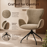 Fauteuil pivotant contemporain à dossier haut, revêtement en lin de qualité supérieure, surpiqûres cannelées, base métallique, idéal pour hôtel, salon, bureau, restaurant