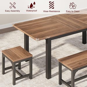 <span class=keywords><strong>Mesa</strong></span> de Comedor Extensible de Madera para 4-8 Personas, Diseño Industrial, Estructura Metálica Resistente, <span class=keywords><strong>Mesa</strong></span> Rectangular para <span class=keywords><strong>Cocina</strong></span>, Comedor, Muebles para el Hogar - Product Image 4