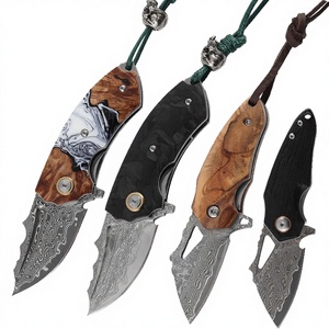 Cuchillo Plegable de Acero de Damasco Hecho a Mano con Mango de Madera y Hoja de Punta Caída, Cuchillo de Bolsillo para Camping y Caza al Aire Libre, Personalizable OEM - Product Image 4