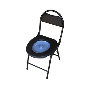 Foldable <b>Commode</b> Chair For Elderly Patients Stainless Steel <b>Portable</b> Toilet Chair With Black Seat And Blue Basin - Product Image 1