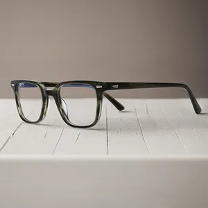 Kacamata fesyen pria tipis persegi bingkai optik asetat kacamata desainer lensa terpolarisasi kacamata Anti cahaya biru