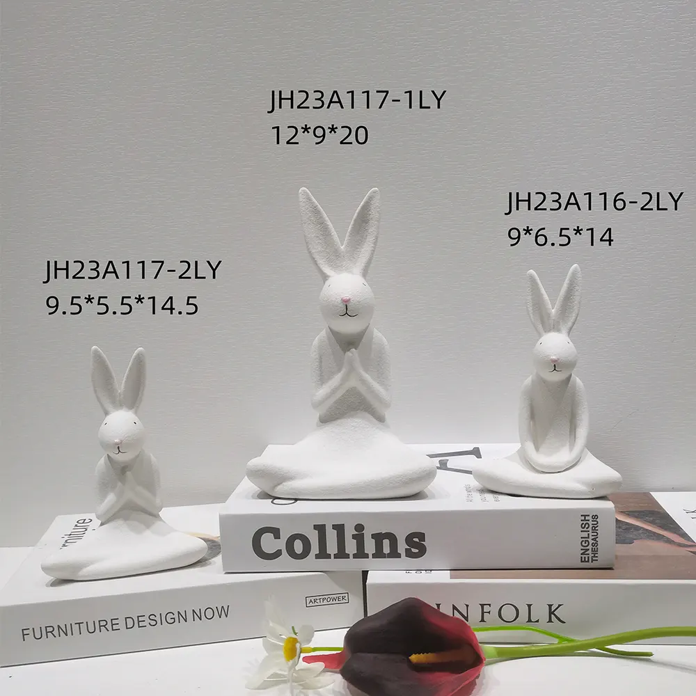 현대 동상 책상 장식 부활절 동물 미니어처 토끼 세라믹 부활절 토끼 입상