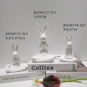 Estatua moderna Adorno de escritorio Animales de Pascua Miniaturas Conejo Cerámica Conejo de Pascua Estatuilla