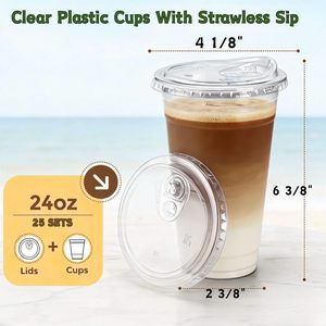 Gobelets en plastique jetables personnalisés de 12, 16, 24, 32 oz pour café glacé, jus, bubble tea, desserts et boissons de fête, avec couvercles - Product Image 2