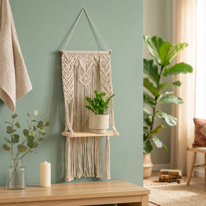 Porte-plantes en macramé en coton fait main respectueux de l'environnement, avec forme, capacité de 15 kg, pot mural suspendu sculpté à la main pour la maison et le jardin - Product Image 2