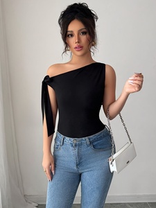 <span class=keywords><strong>Top</strong></span> Sexy da Donna Senza Maniche con Scollatura Profonda, Tessuto Traspirante in Maglia, Logo Frontale, Vendita all'Ingrosso, Elegante con Nastri e Volant - Product Image 5