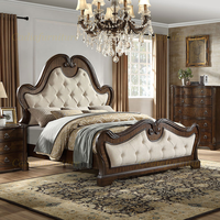 Cadre de lit américain de luxe pour lit queen, structure en bois massif, ensemble de chambre à coucher, meubles de chambre à coucher sculptés à la main pour lit king