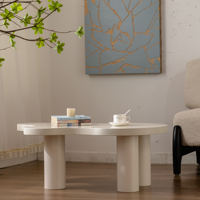 Tables basses modernes blanc crème lot de 2 en 1 table basse irrégulière avec dessus en verre table d'extrémité pour le salon facile à assembler