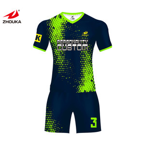 Fluorescent green color football wear sublimation サッカーウォームアップスーツ clothing men's football uniforms tracksuit - Product Image 2