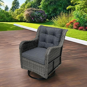 Silla giratoria moderna y cómoda de ratán PE para exteriores con estructura de acero gris y cojín impreso a todo color, directamente desde Vietnam. - Product Image 1