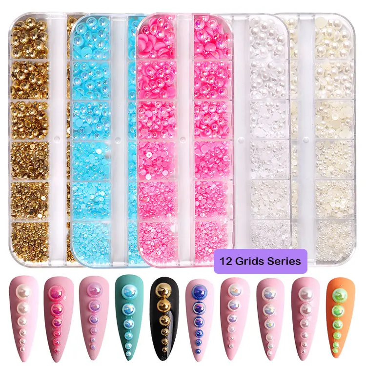 12 Grid Faux Parel Half Ronde Kralen Ab Kleur Plastic Parel Losse Kralen Flat Terug Parels Plaksteen Cabochons Nail Art levert