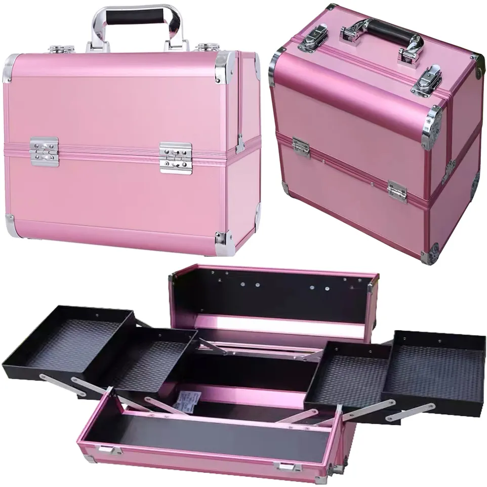 Belle trousse de maquillage en aluminium à la mode, étui rigide pour trousse de manucure de voyage