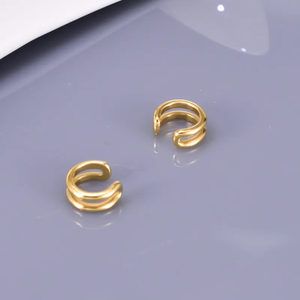 Pendientes de Clip de Oreja de Doble Capa, Estilo Retro Simple, Geométricos, de Metal, Sin Perforación, con Acabado Chapado en Oro de 18K, para Mujer - Product Image 4