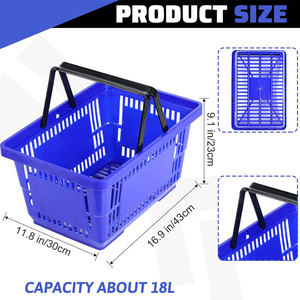 Cesta de supermercado con asas de 20 L, cesta de compras de plástico grande portátil, cestas de compras de comestibles con asas para tiendas minoristas - Product Image 3