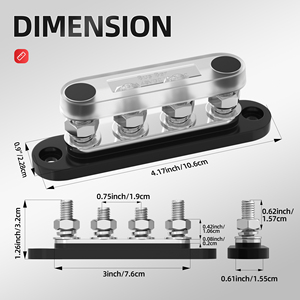 Barre omnibus en cuivre 150 A, bloc de distribution d'énergie 5/16 pouces M8, blocs de distribution de batterie à 4 bornes pour systèmes marins et automobiles - Product Image 2