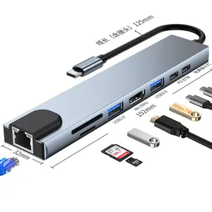 Manufacturers Expand The Dock Type c with 4K HDM USB 3.0 RJ45 Adapter Type Hub with SD TF Card PD Charging 8 in 1 Usb C Hub