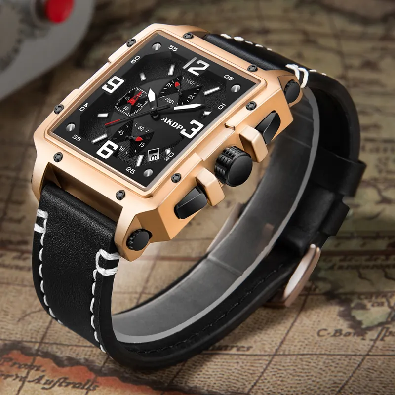 2022 New Square Men's Wrist Watch Multifunctional High Quality Exquisite Design Fashion Hot Selling Men's Quartz Watch