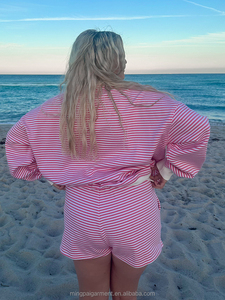 Ensemble de vêtements en molleton sur mesure OEM, taille plus, deux pièces, shorts d'été pour femmes, shorts décontractés à rayures, ensemble de shorts pour femmes - Product Image 3