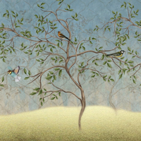 Peintures décoratives en toile de style chinois neutre, Art mural oiseaux sur l'arbre