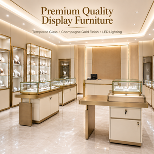 Comptoir de présentation de bijoux en verre trempé élégant et personnalisable avec éclairage LED pour magasin de joaillerie fine, aménagement clé en main - Product Image 1